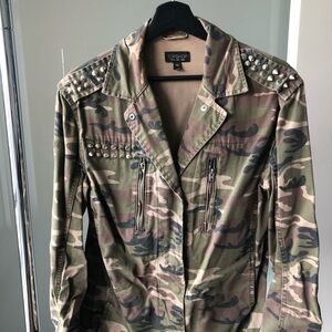 Topshop Green Camouflage Studded Jacket